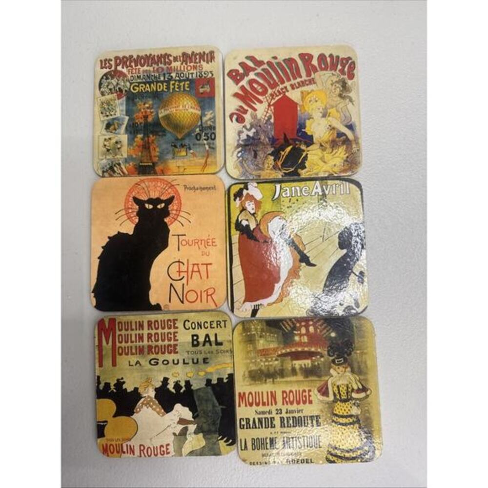 Posavasos Set of 6 Paris French Scenes/cats/farm Waterproof Coasters